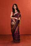 Multi-Coloured Handwoven Purple Silk Saree