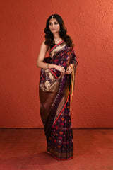 Multi-Coloured Handwoven Purple Silk Saree