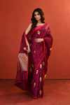 Maroon Tanchoi Resham and Zari Woven Floral Silk Saree