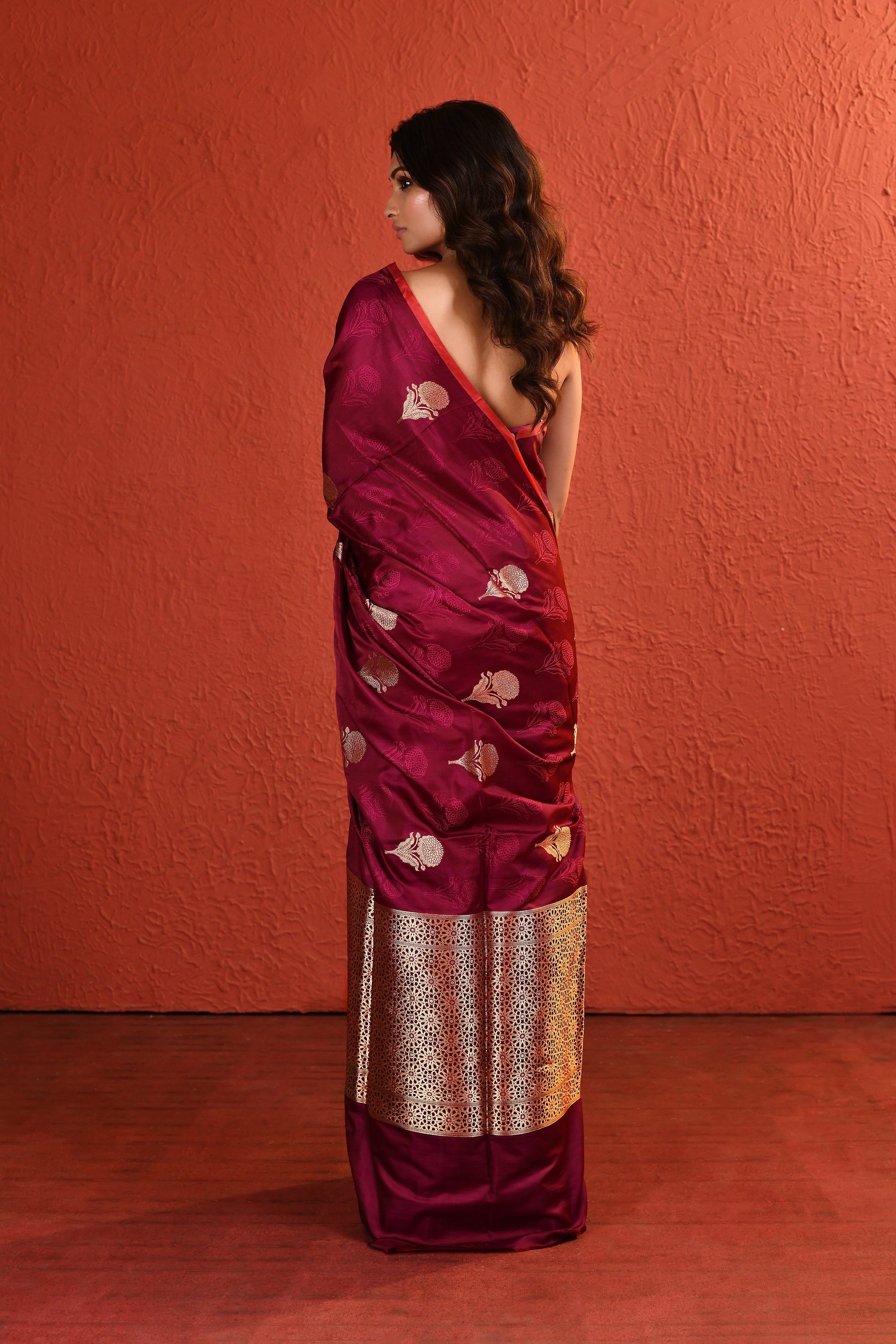 Maroon Tanchoi Resham and Zari Woven Floral Silk Saree
