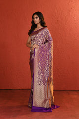 Purple Meenakari Shikargah Handwoven Silk Saree