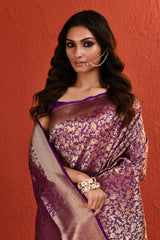 Purple Meenakari Shikargah Handwoven Silk Saree