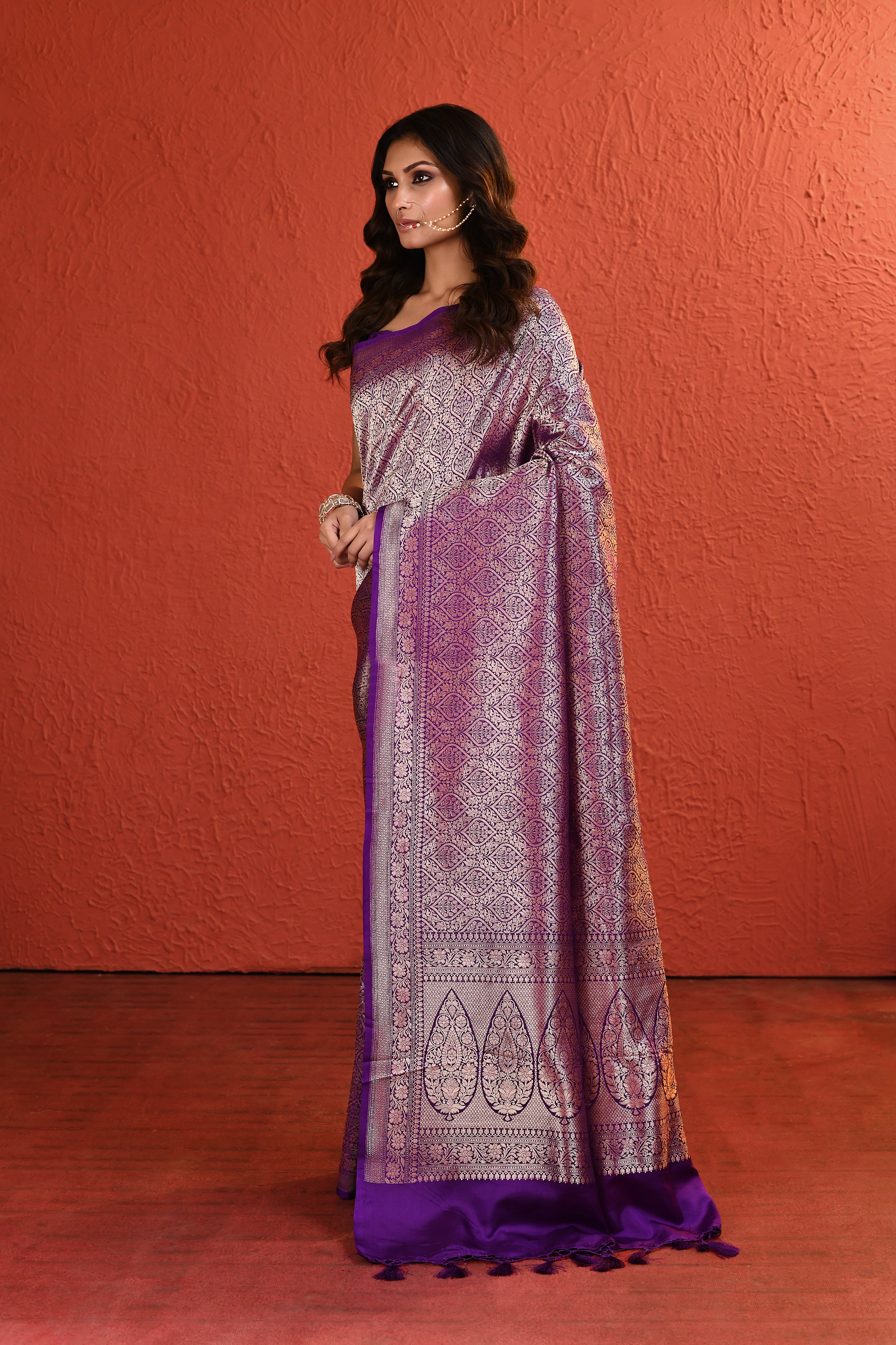 Purple Brocade Silk Saree