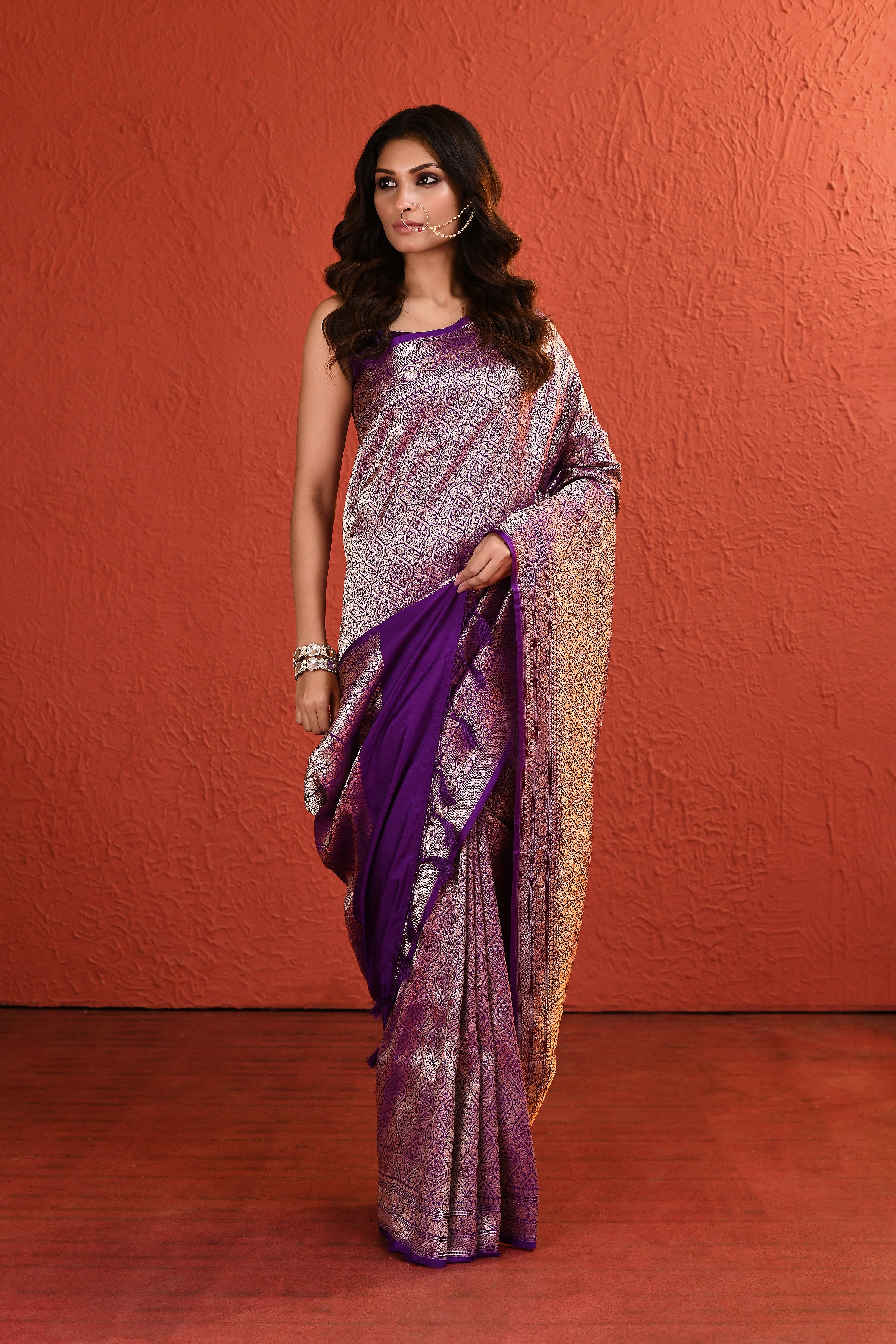 Purple Brocade Silk Saree