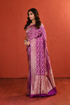 Purple Silver Gold Handwoven Jaal Banarsi Saree