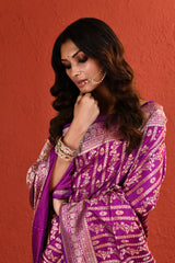 Purple Silver Gold Handwoven Jaal Banarsi Saree
