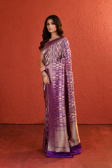 Purple Contemporary Silver Gold Zari Silk Saree