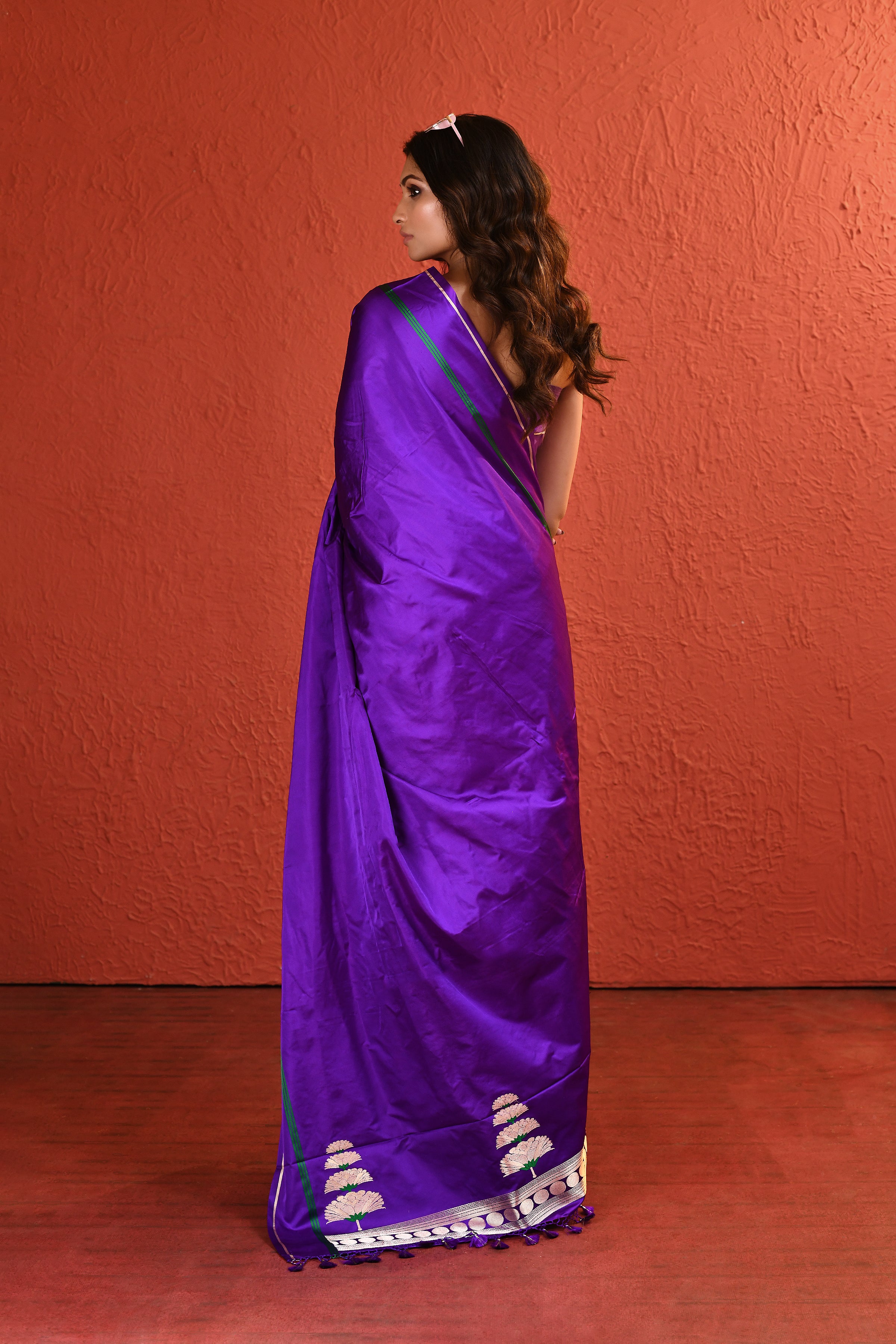 Violet Mashru Silk Saree with Motifs