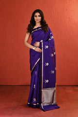 Purple Handwoven Floral Bouquet Saree