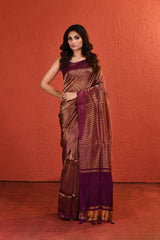 Dark Purple Contemporary Gold Zari Silk Saree