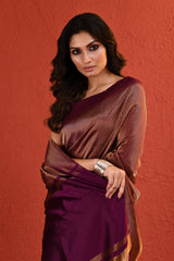 Dark Purple Contemporary Gold Zari Silk Saree