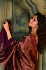 Dark Purple Contemporary Gold Zari Silk Saree