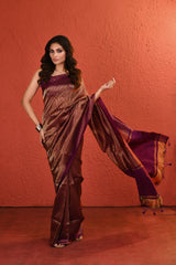 Dark Purple Contemporary Gold Zari Silk Saree