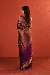 Dark Purple Contemporary Gold Zari Silk Saree