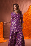 Purple Banarasi Silk Kurta Sharara Set