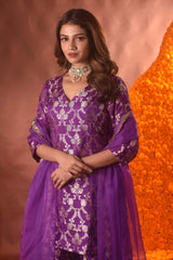 Purple Banarasi Silk Kurta Sharara Set