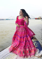 Pink Lehenga with Multi-Hued Chevron Pattern Set