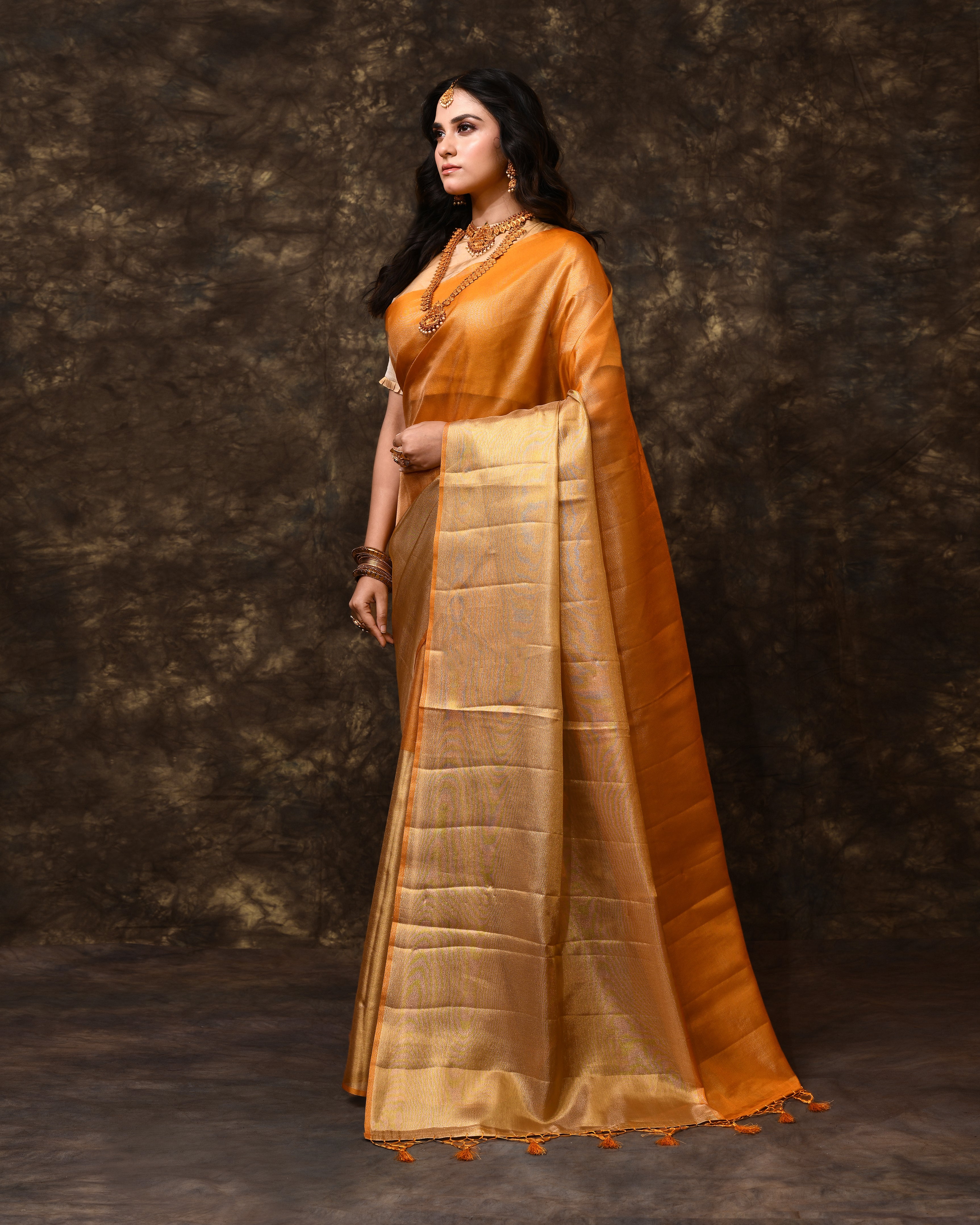 Gold Tissue Saree with Running Blouse Piece