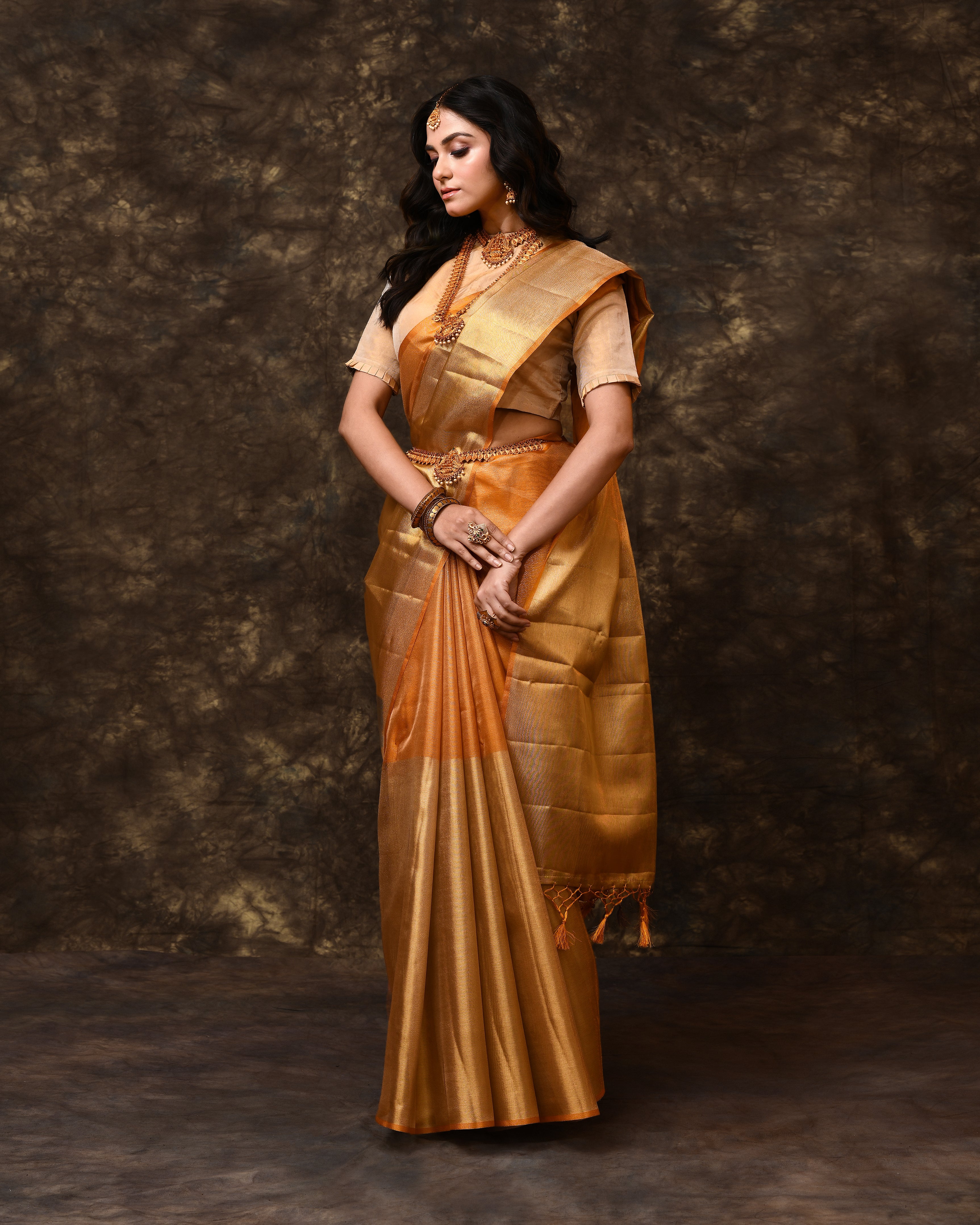 Gold Tissue Saree with Running Blouse Piece