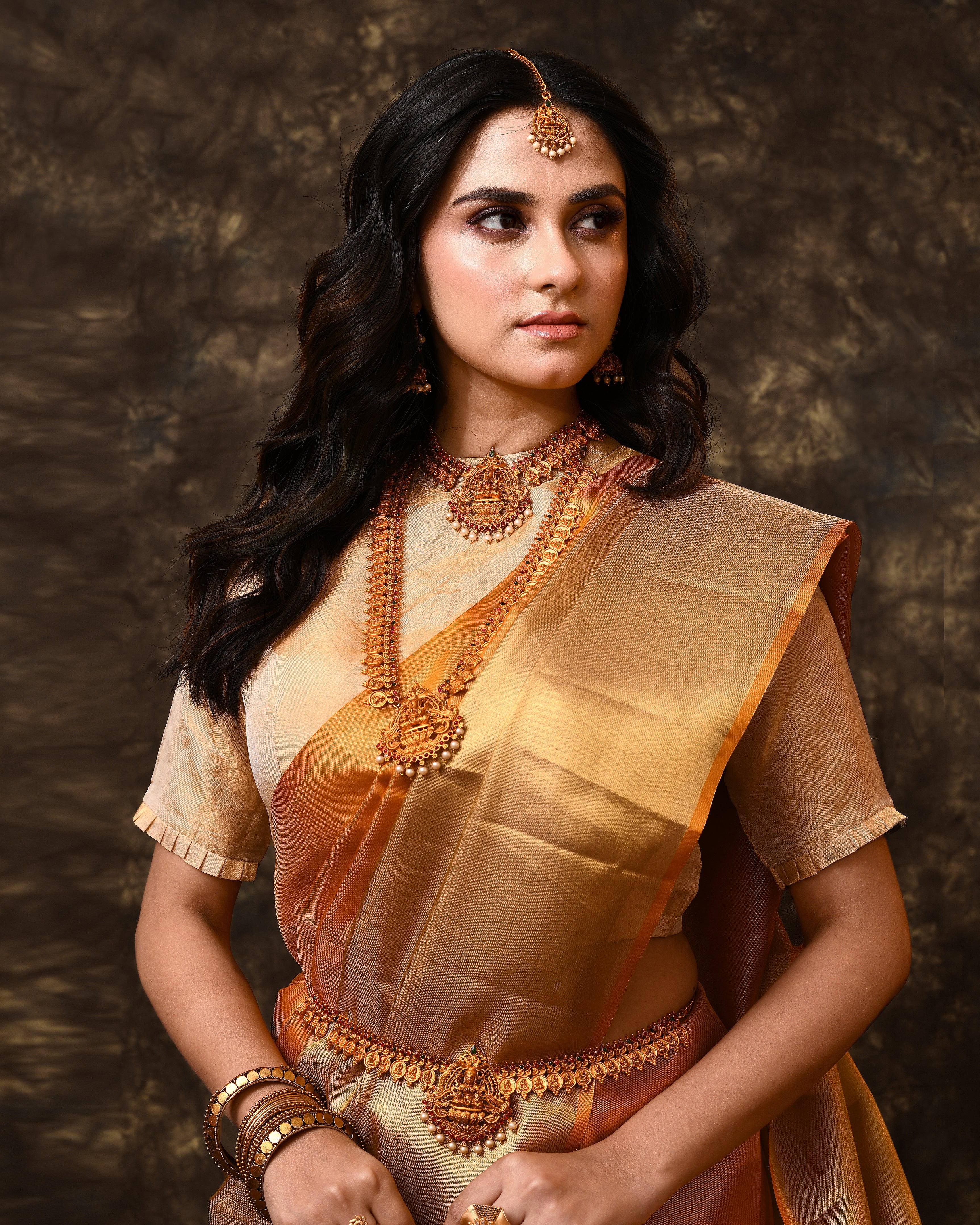 Gold Tissue Saree with Running Blouse Piece