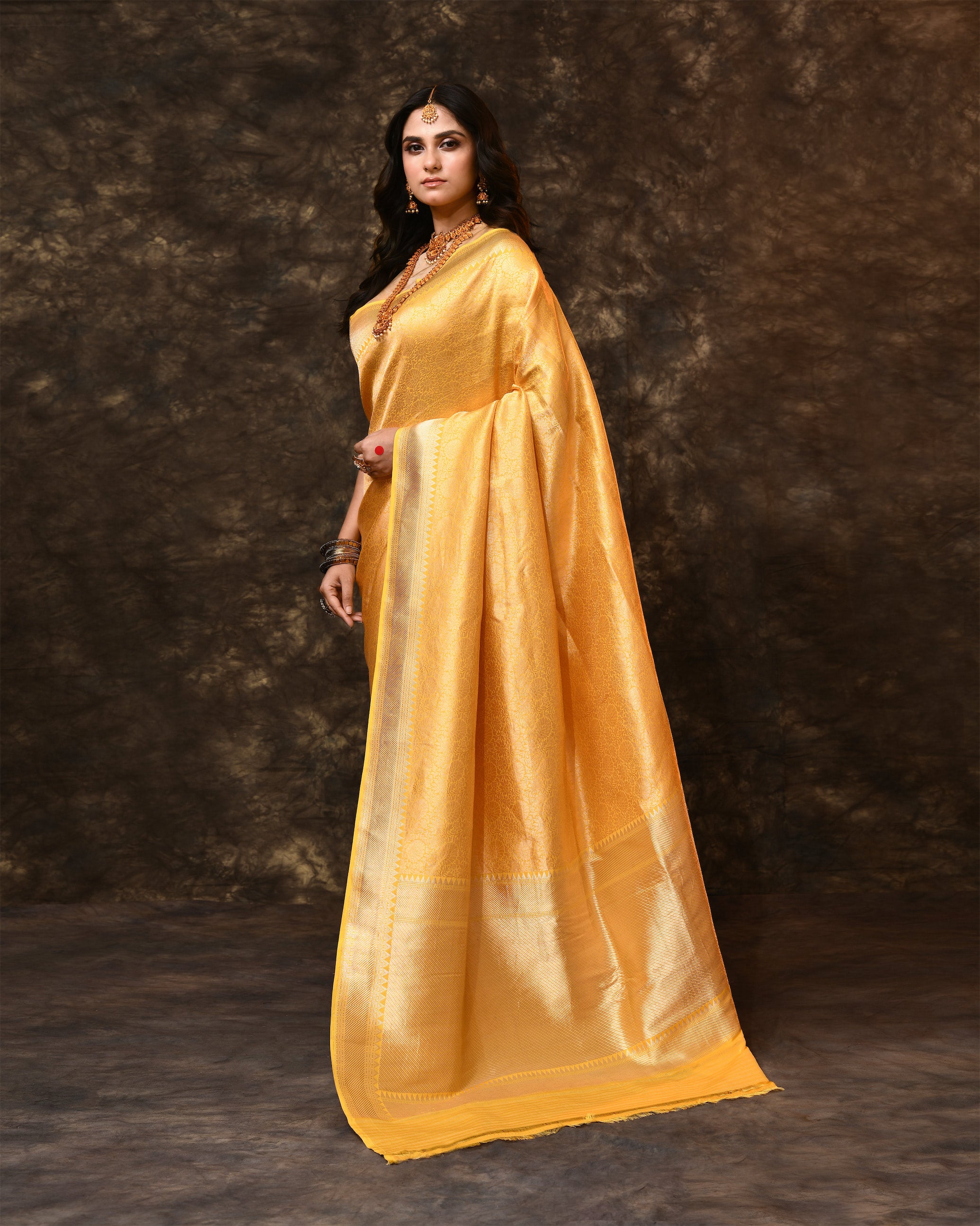 Yellow Banarsi Brocade Silk Saree