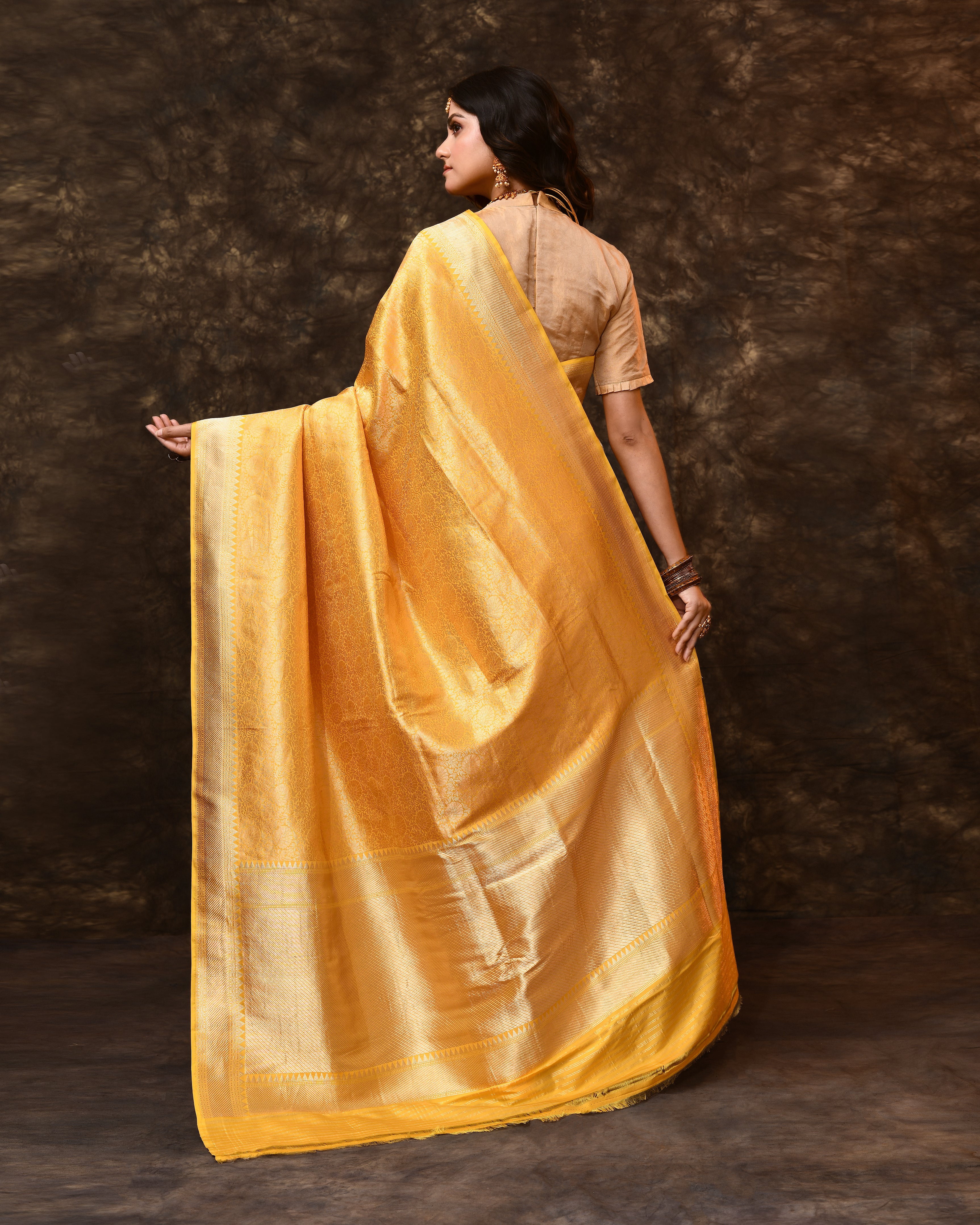 Yellow Banarsi Brocade Silk Saree