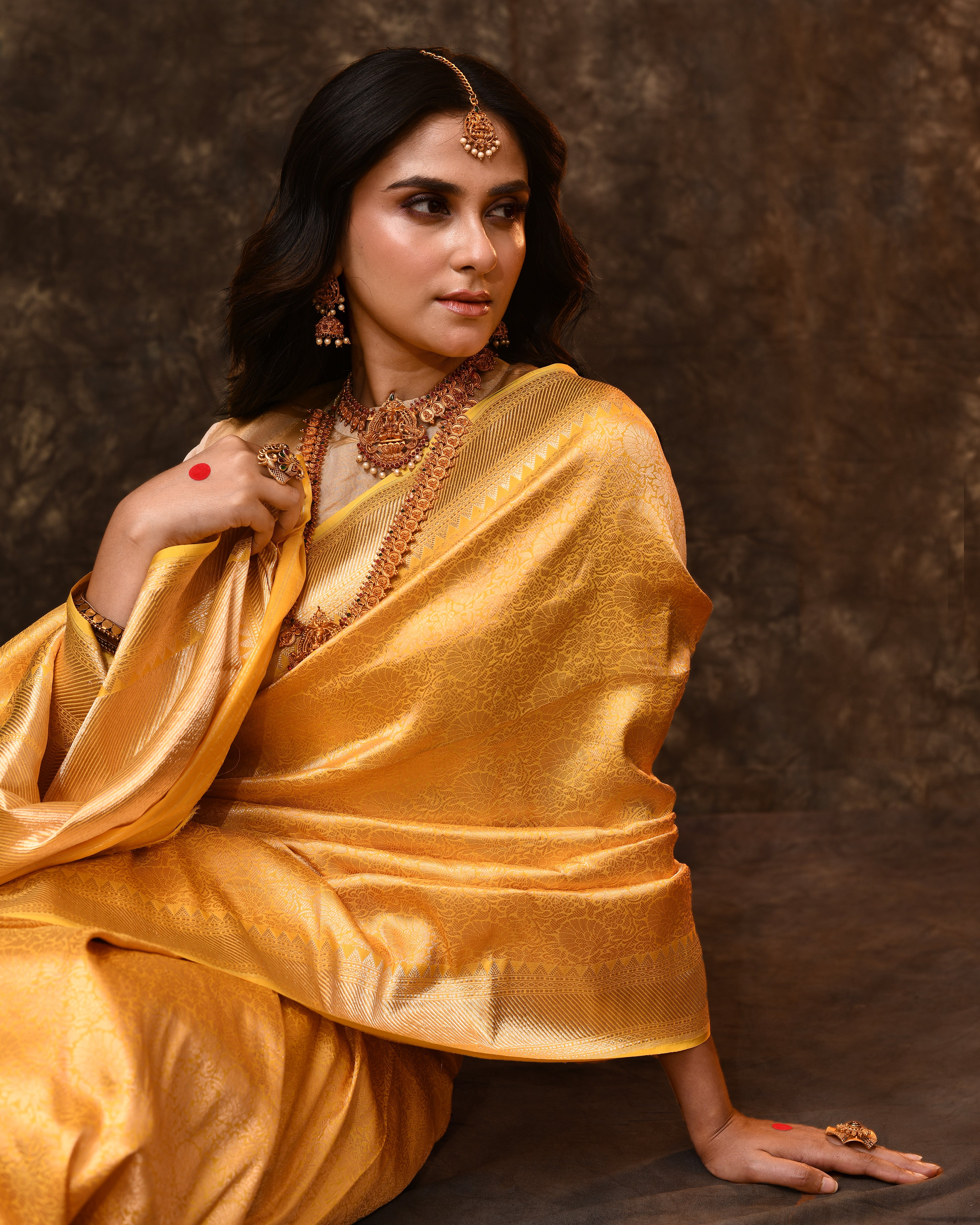 Yellow Banarsi Brocade Silk Saree