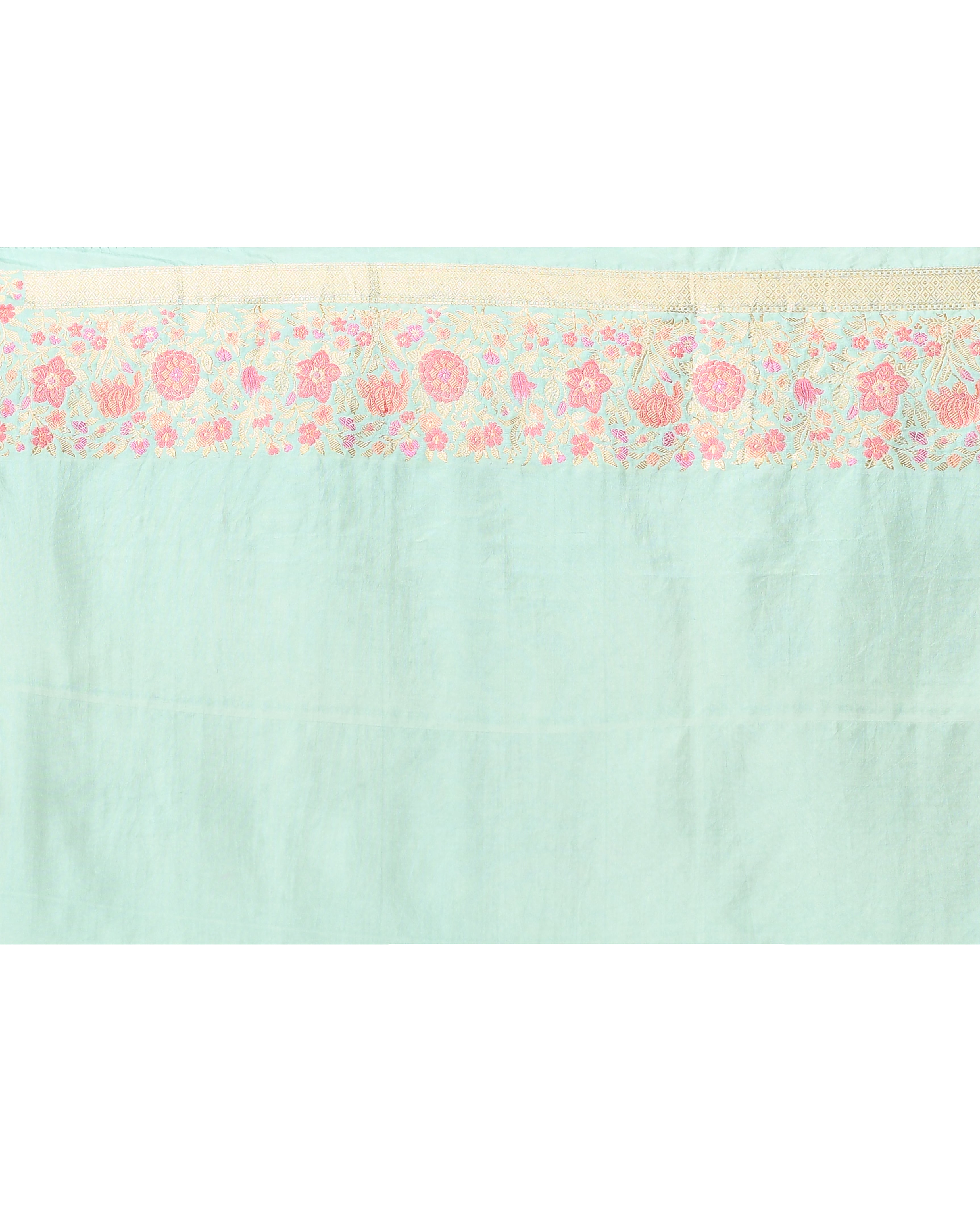 Blue Multi-Floral Weave Banarsi Silk Saree with Running Blouse Piece