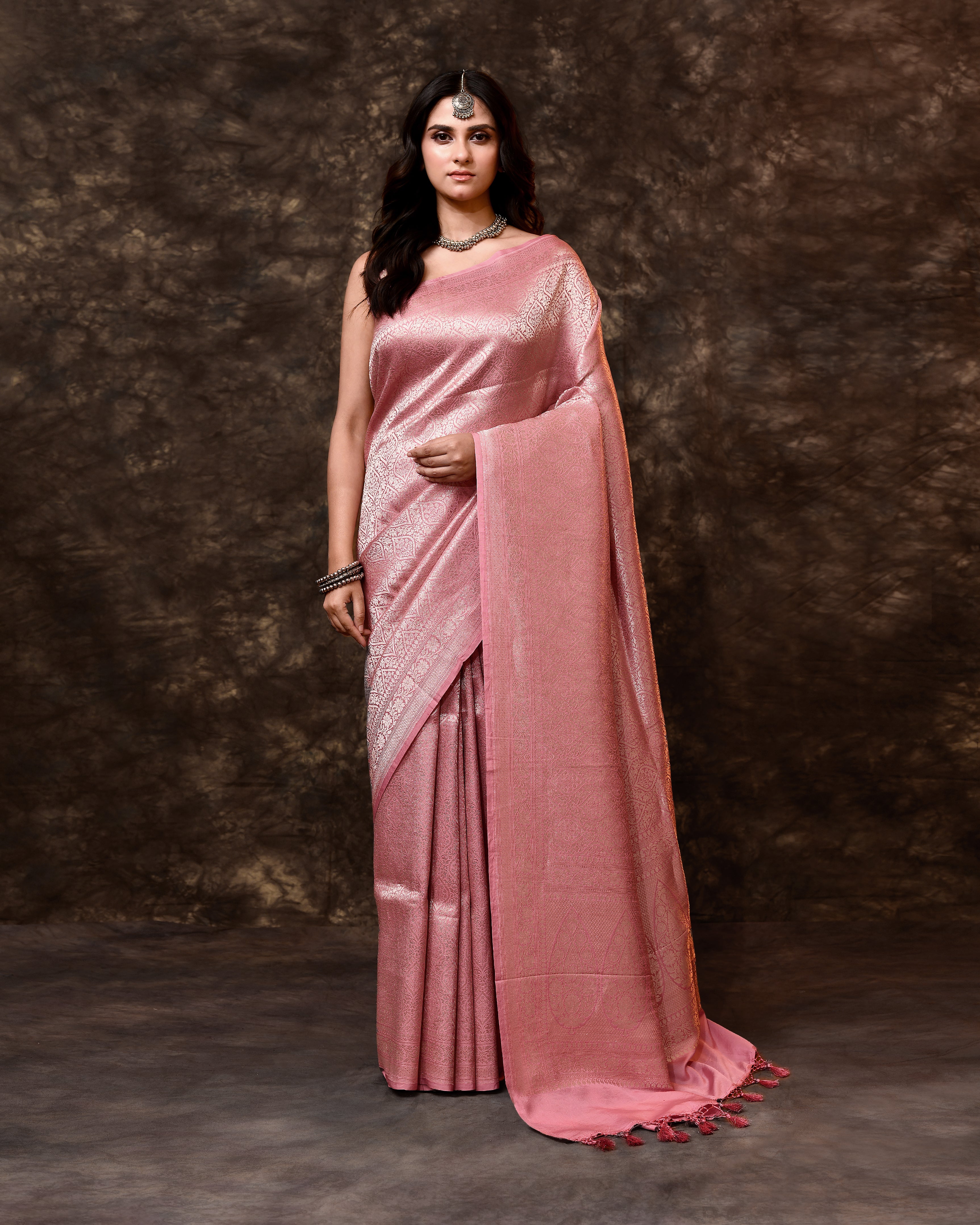 Pink Banarsi Brocade Silk Saree