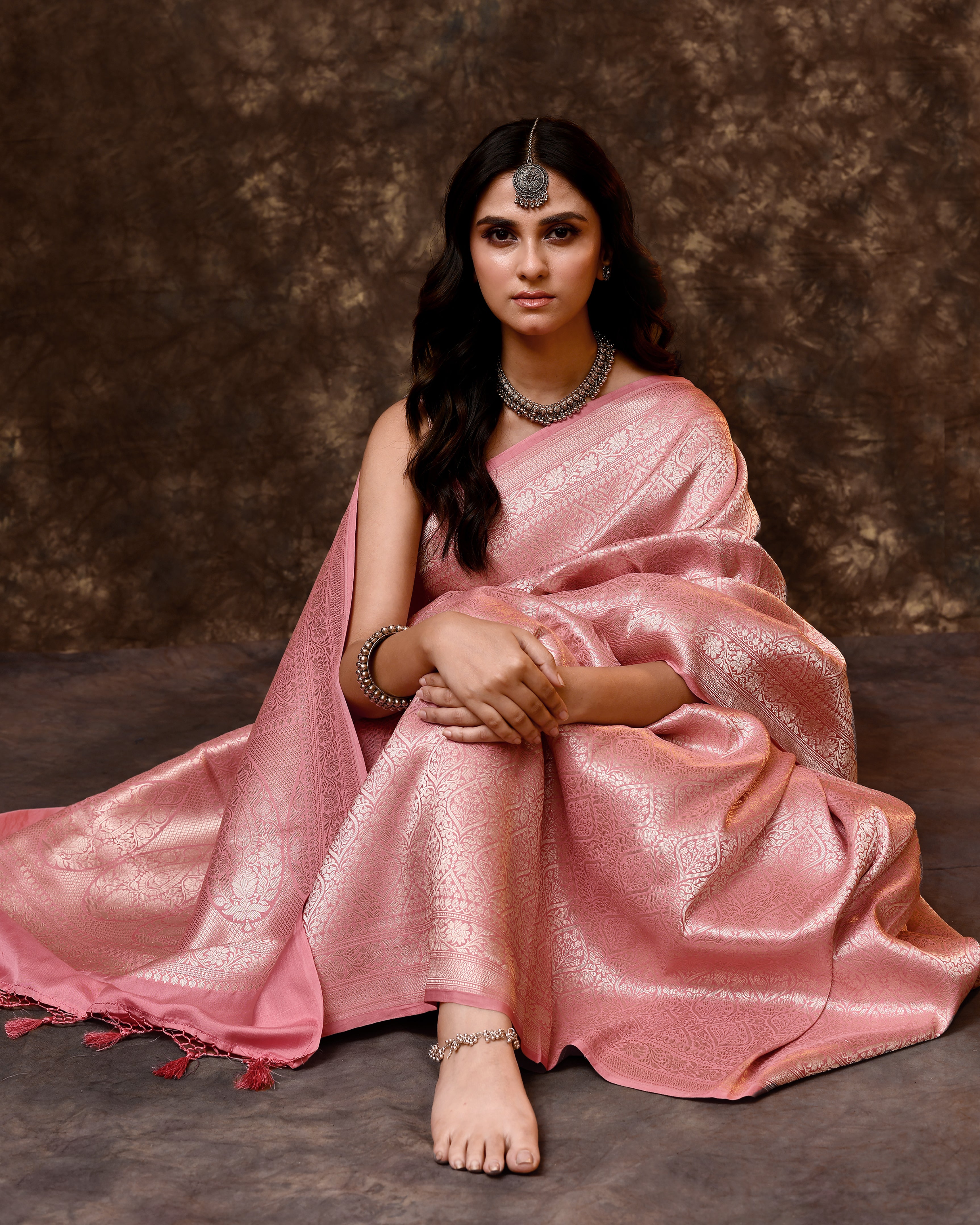 Pink Banarsi Brocade Silk Saree