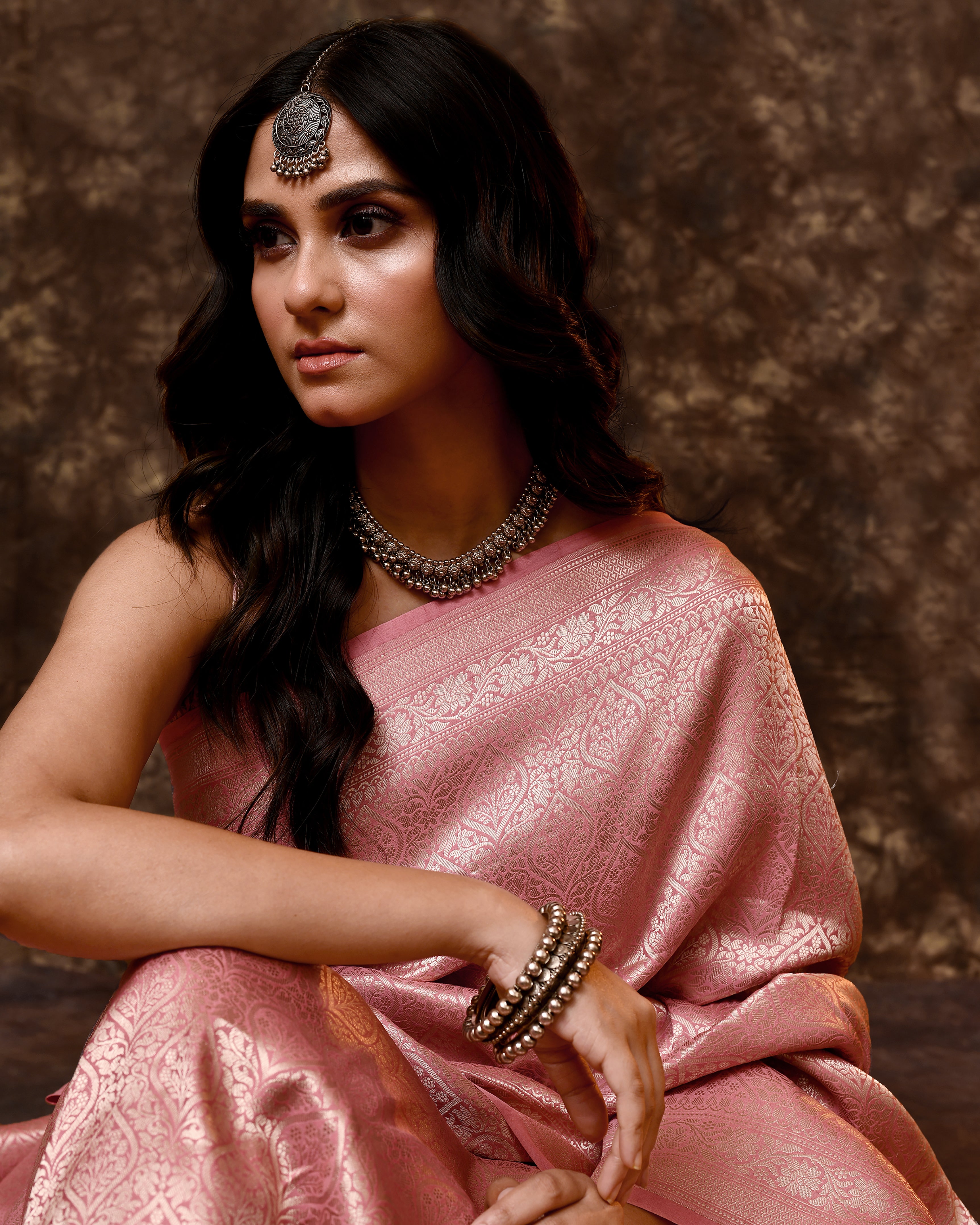 Pink Banarsi Brocade Silk Saree