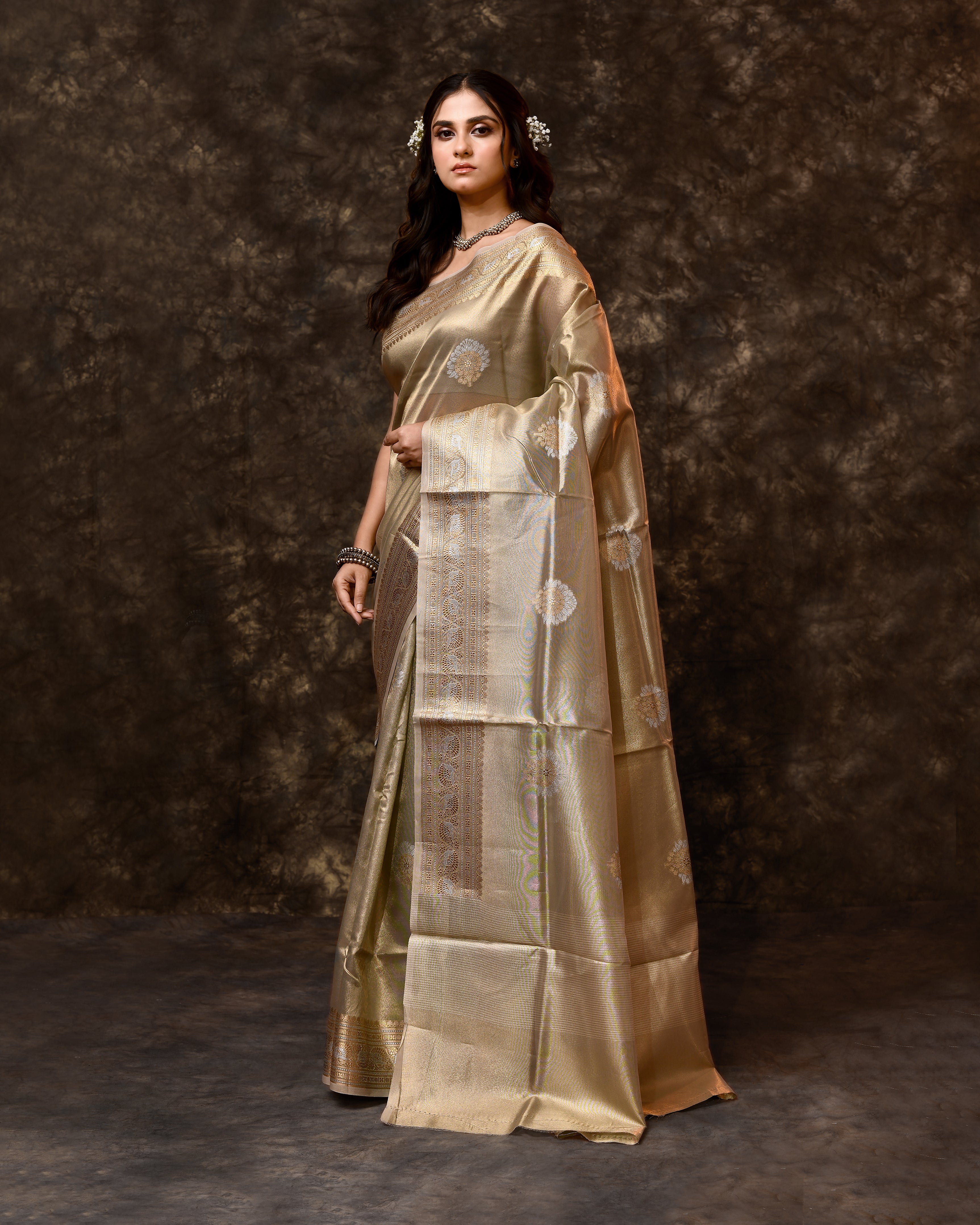 Green Tissue Booti Saree with Running Blouse Piece
