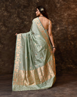 Powder Blue Silver Butterfly Handwoven Silk Saree