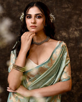 Powder Blue Silver Butterfly Handwoven Silk Saree