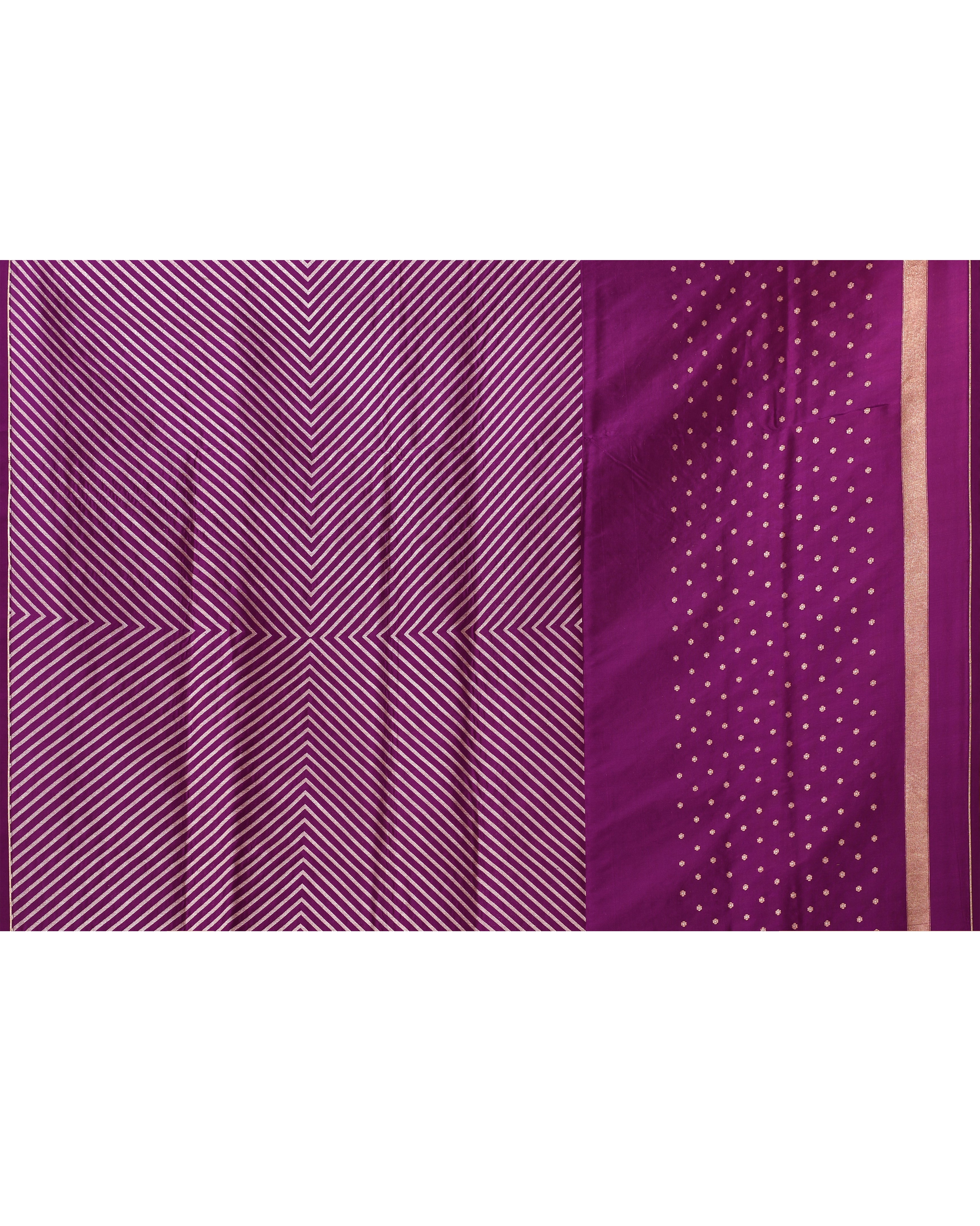 Purple Gold Silver Floral Silk Saree with Running Blouse Piece