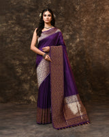 Purple Geometric Border Palla Banarsi Silk Saree