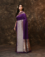 Purple Geometric Border Palla Banarsi Silk Saree