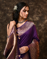 Purple Geometric Border Palla Banarsi Silk Saree