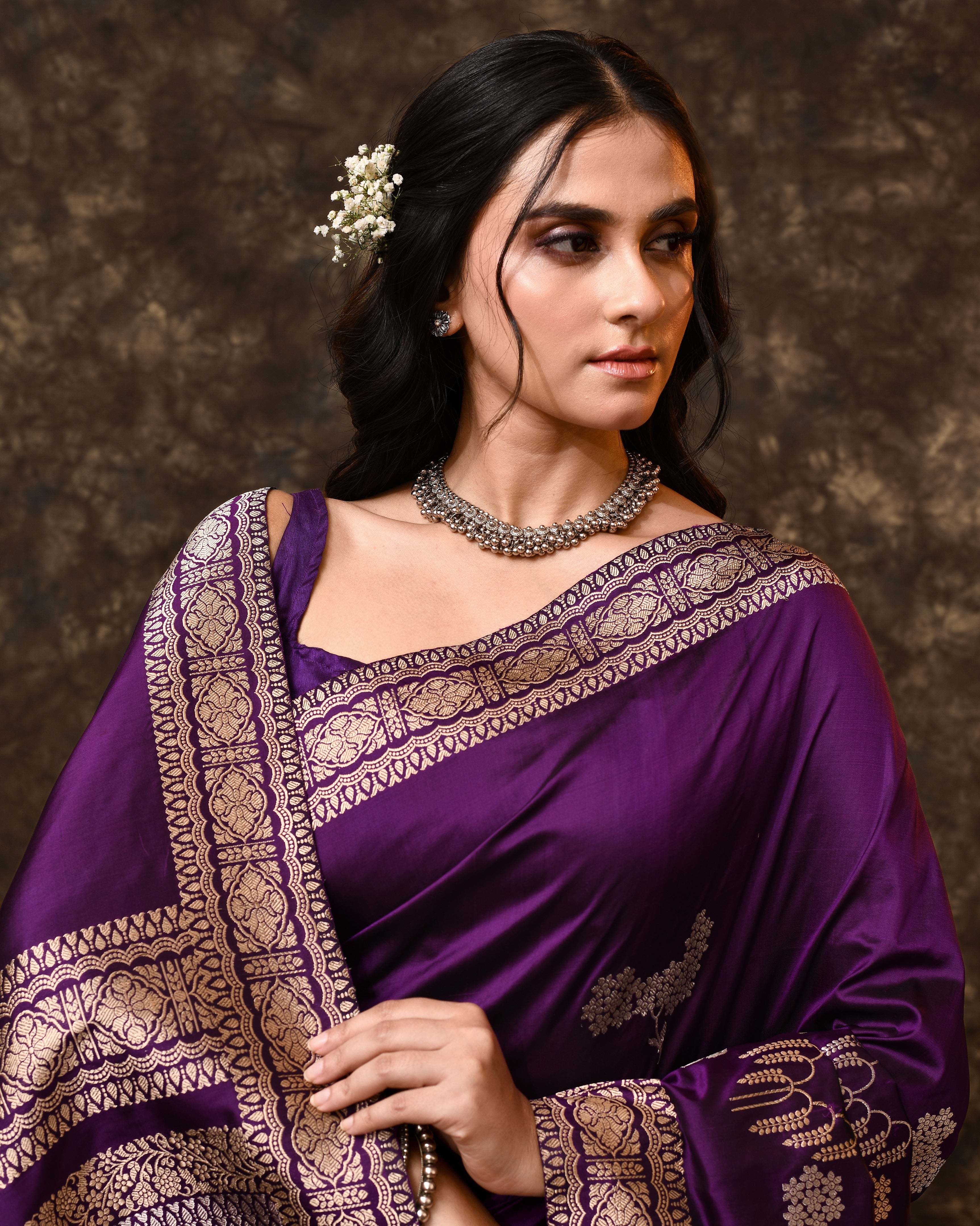 Purple Heirloom Gold Silver Zari Silk Saree