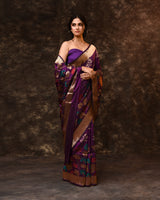 Purple Mystical Garden Woven Banarsi Silk Saree