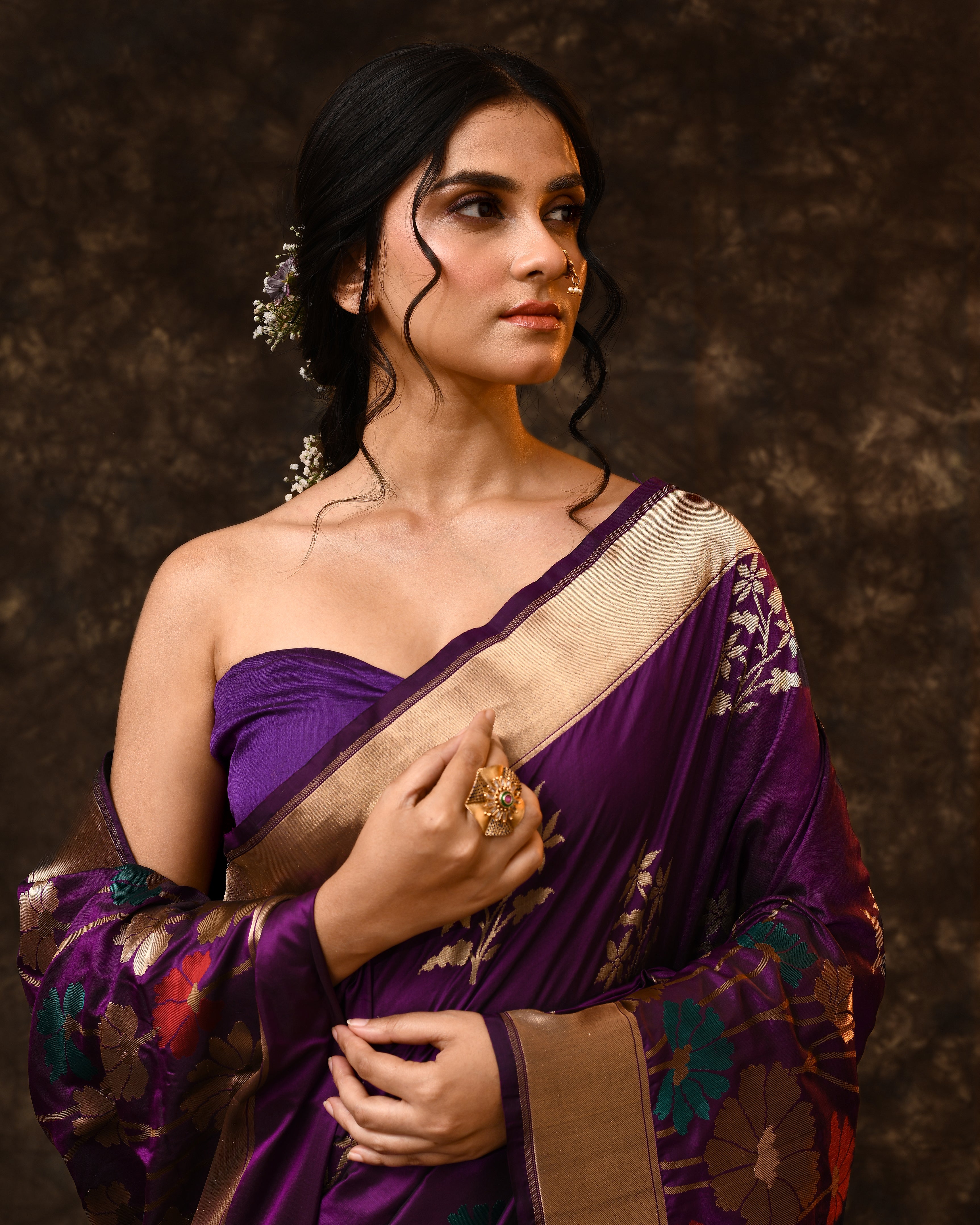 Purple Mystical Garden Woven Banarsi Silk Saree