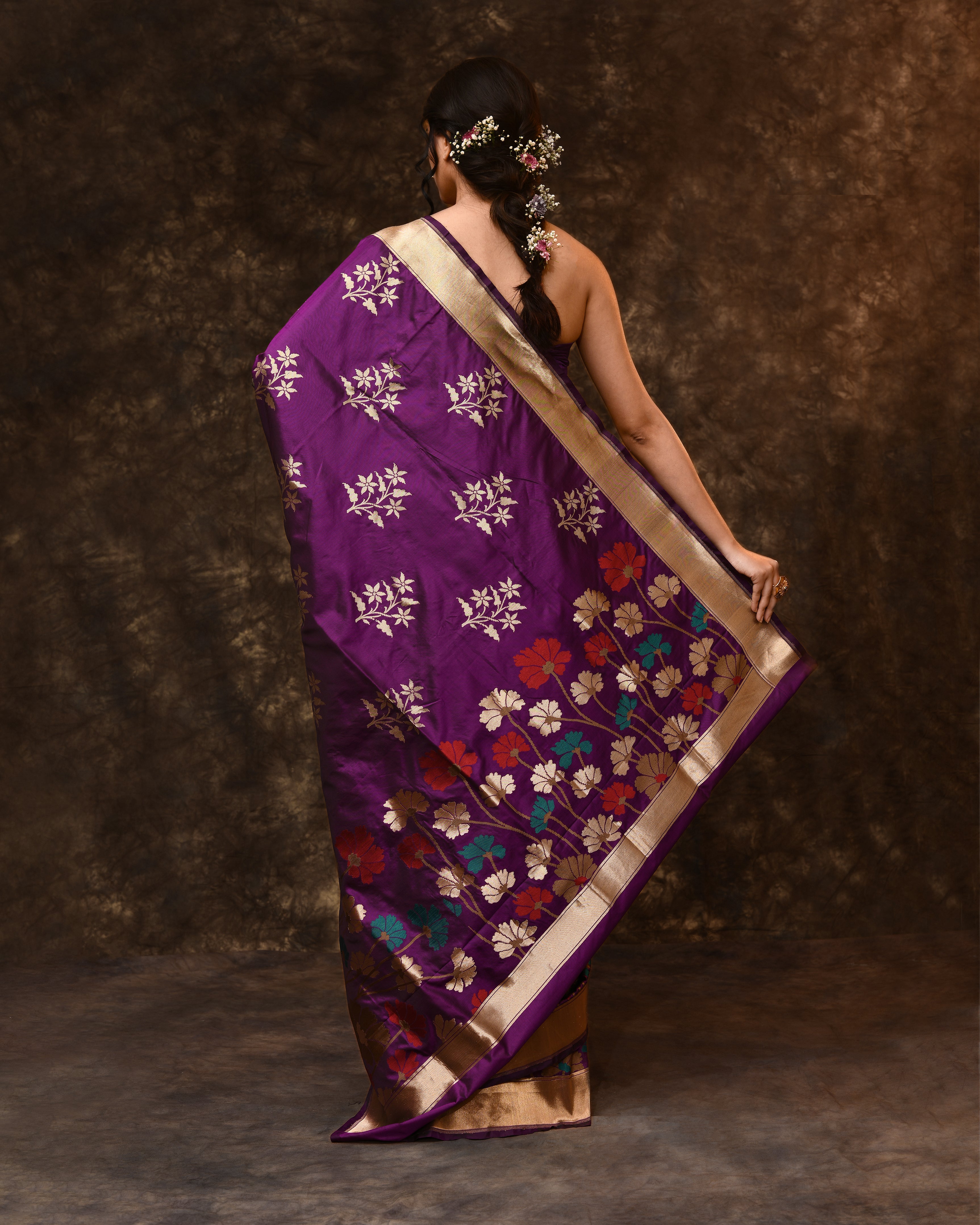 Purple Mystical Garden Woven Banarsi Silk Saree