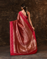 Pink Geometric Peacock Woven Kora Silk Saree with Running Blouse Piece