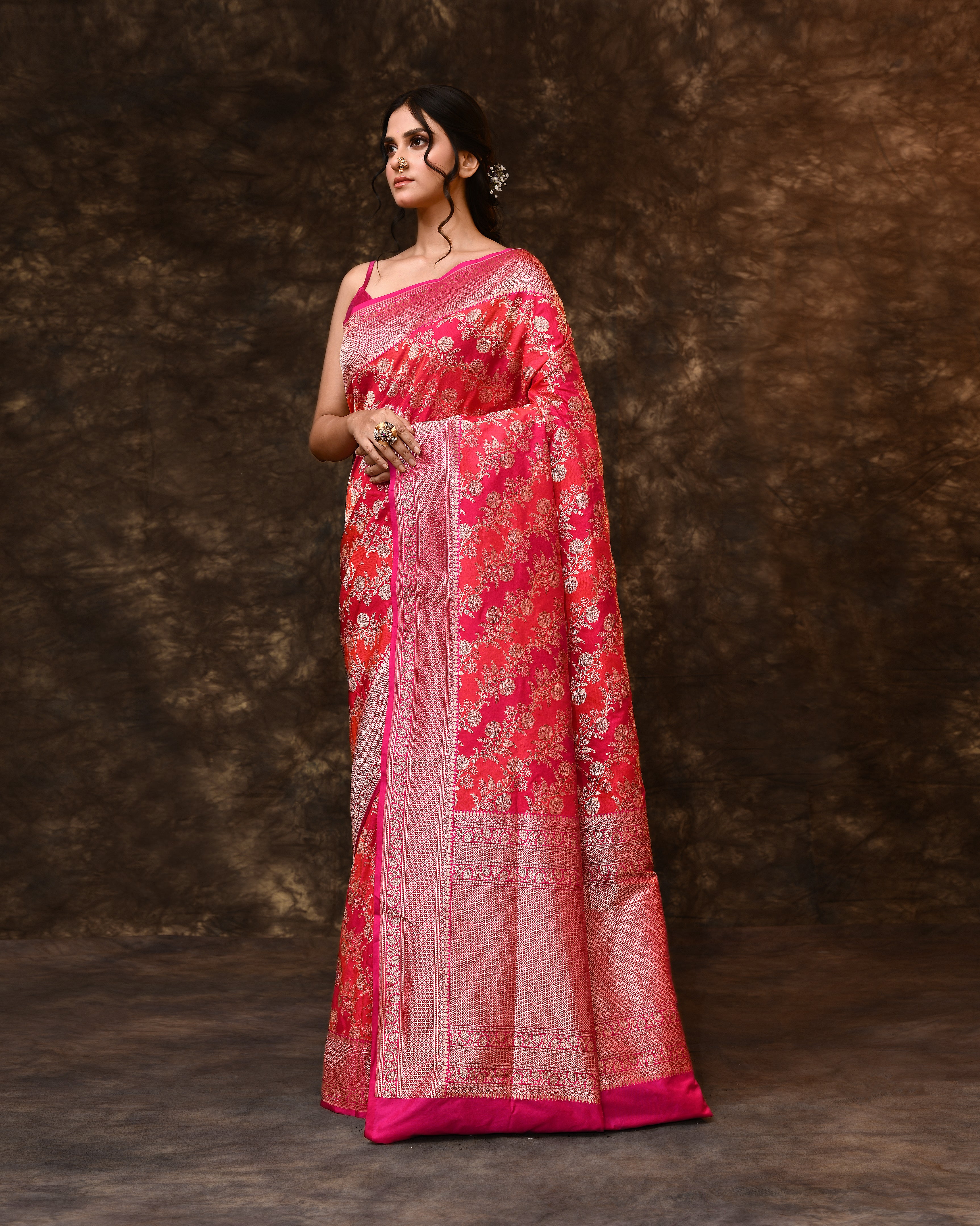 Pink Rangkaat Banarsi Silk Saree with Running Blouse Piece
