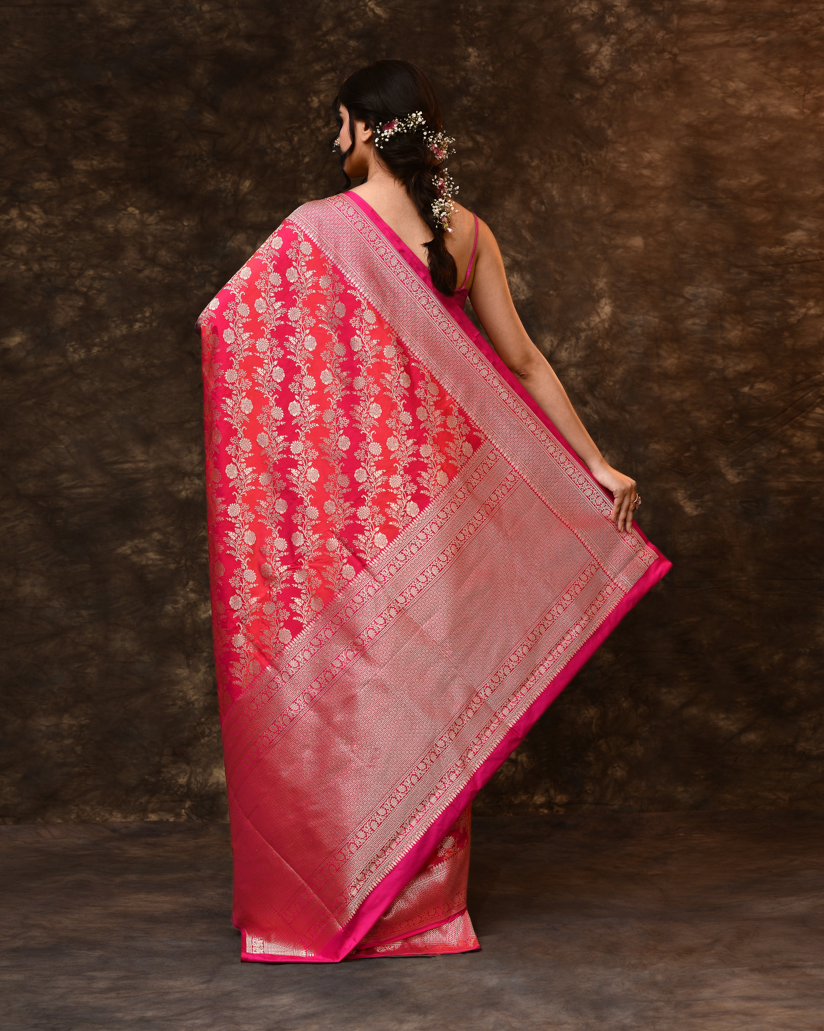 Pink Rangkaat Banarsi Silk Saree with Running Blouse Piece