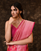 Pink Rangkaat Banarsi Silk Saree with Running Blouse Piece