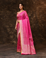 Pink Silver Contemporary Silk Saree with Running Blouse Piece