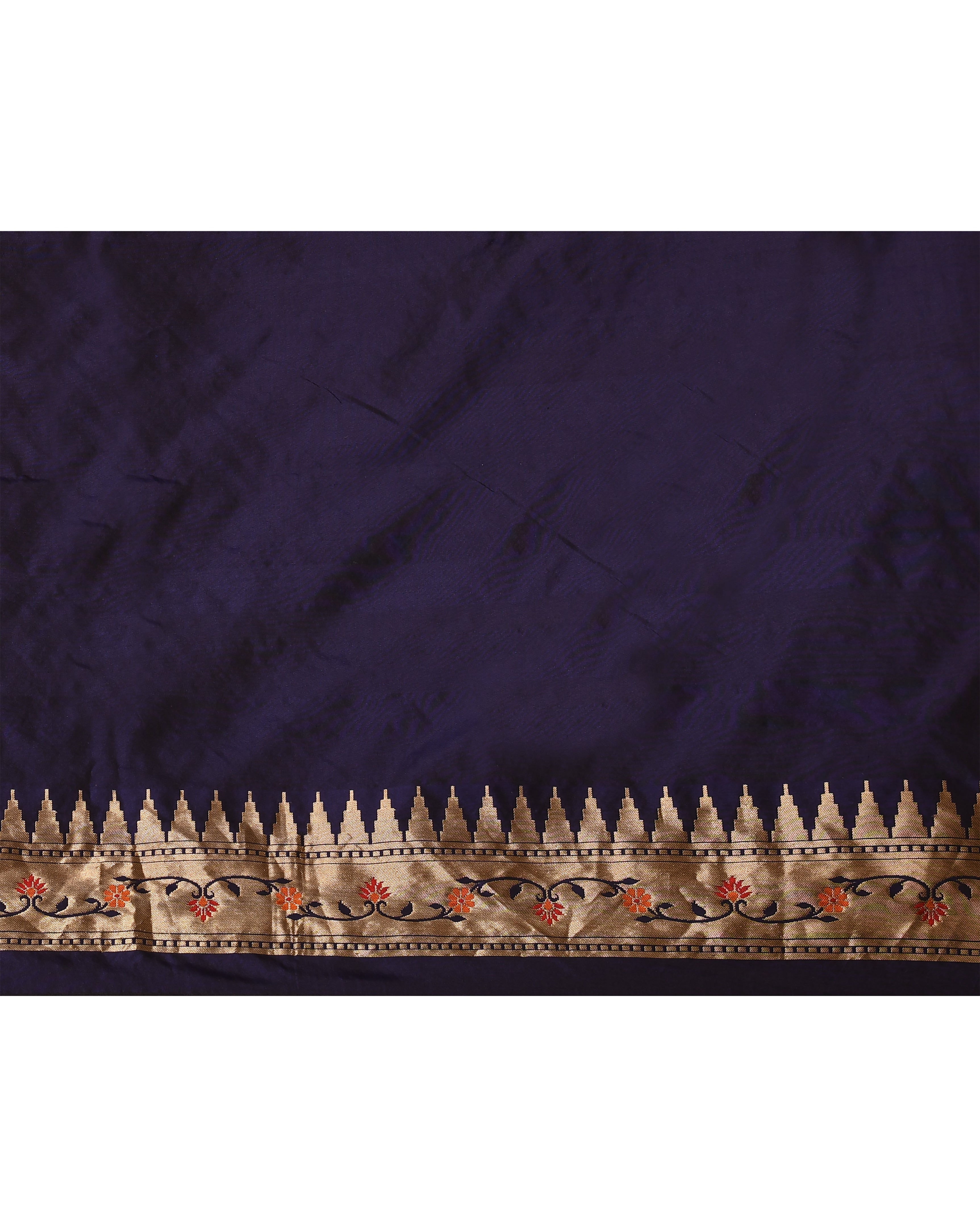 Blue Multi-Floral Weave Banarsi Silk Saree with Running Blouse Piece