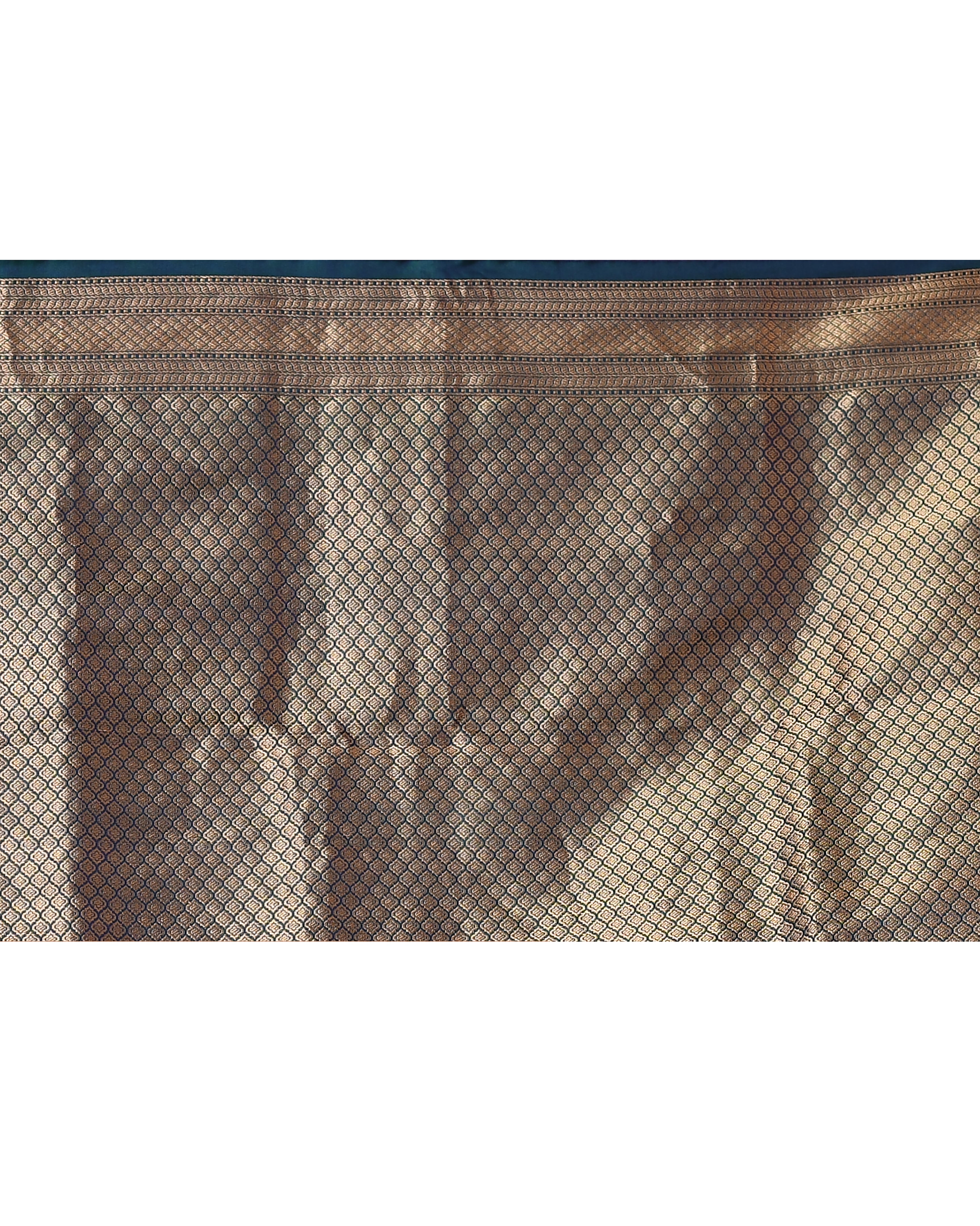 Blue Green Self Woven Zari Silk Saree with Running Blouse Piece