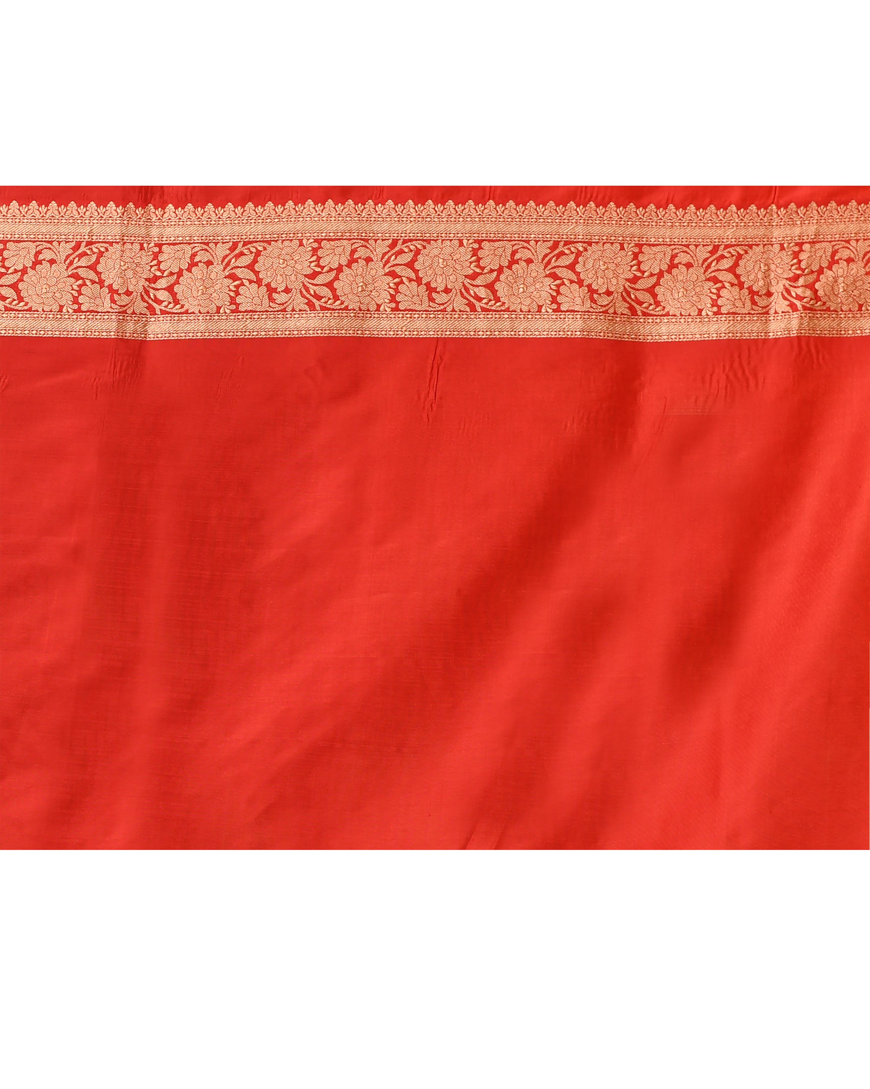 Orange Red Chevron Rangkaat Banarsi Silk Saree